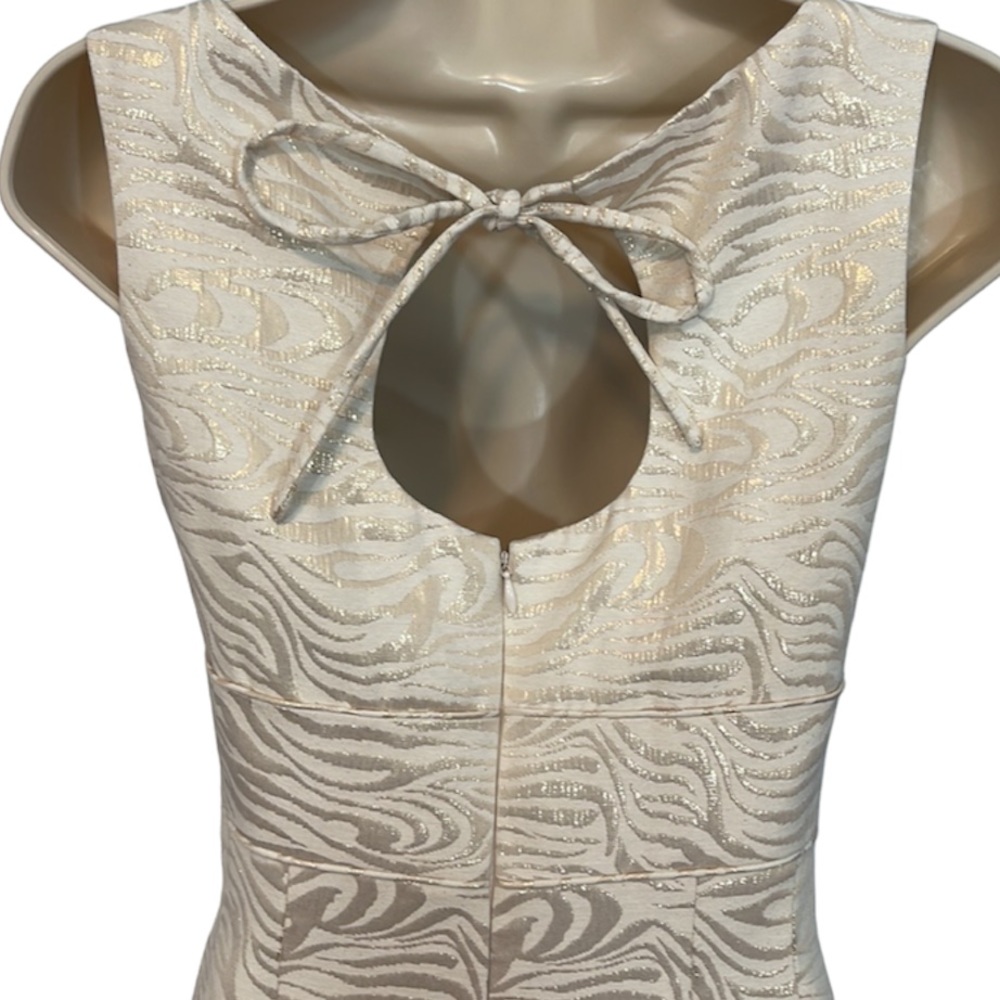 Antonio Melani Cream Metallic Jacquard Jewel Waist Sleeveless Sheath Dress - Picture 6 of 6